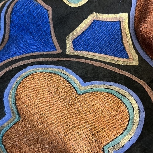 Penny Lane handpainted boho coat, mohair & leather mongolian fur shaggy collar,L - Picture 15 of 15